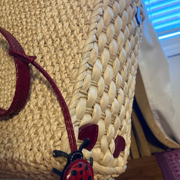 Brighton straw purse w red leather and flower details. - Picture 4 of 7